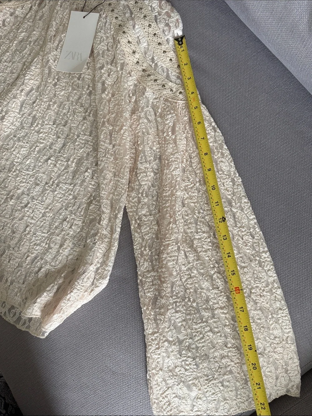 Zara Cream Lace Long-Sleeve Top with Embellished Size M NWT